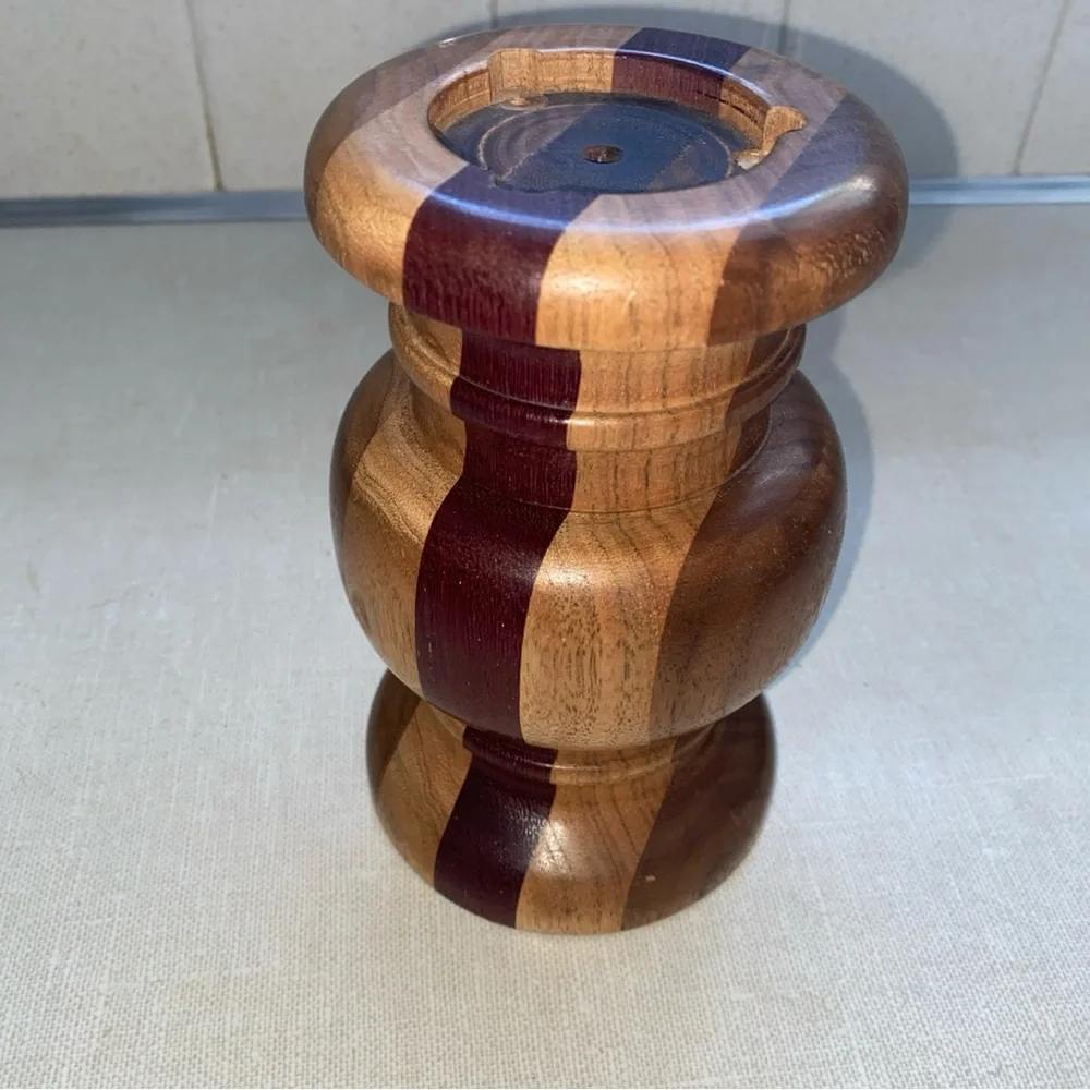 S & T Turnings Vintage Turned Wood Candle‎ Pillar Holder
